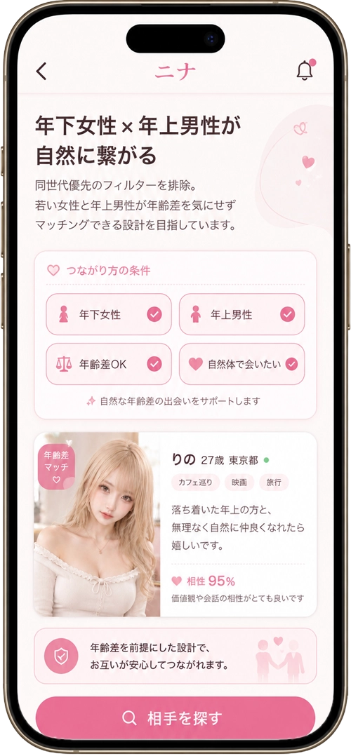 年下女性×年上男性が自然に繋がる